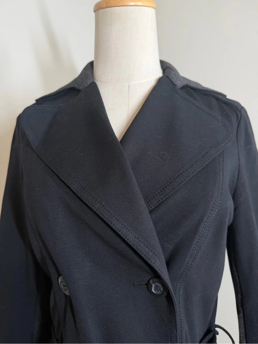 Michael Stars Women’s Classic Black -SZ S- Double-Breasted Short Trench Coat